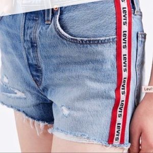 Levi's Women's Blue Denim Shorts with Red Stripe